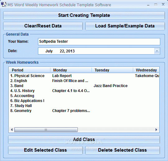 MS Word Weekly Homework Schedule Template Software кряк лекарство crack