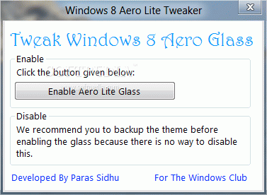 Windows 8 Aero Lite Tweaker кряк лекарство crack
